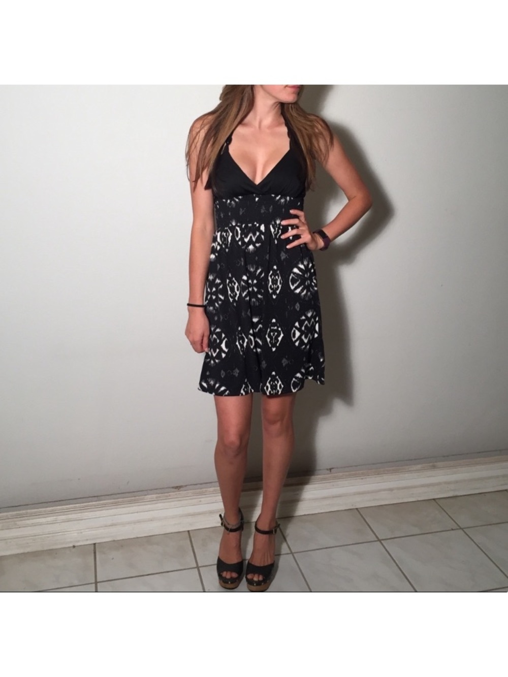 Like New……My Michelle Black and White Halter Dress